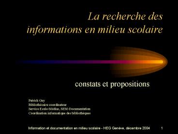La recherche des informations en milieu scolaire