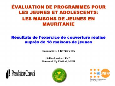 VALUATION DE PROGRAMMES POUR LES JEUNES ET ADOLESCENTS: