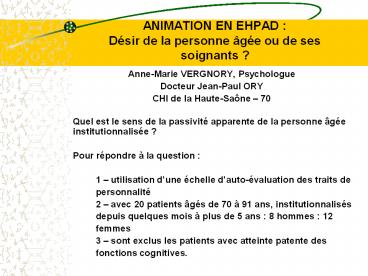 ANIMATION EN EHPAD: Dsir de la personne ge ou de ses soignants