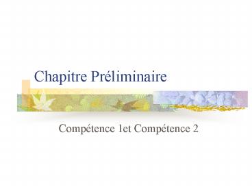 Chapitre Prliminaire
