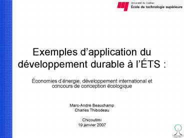 Exemples dapplication du dveloppement durable lTS :