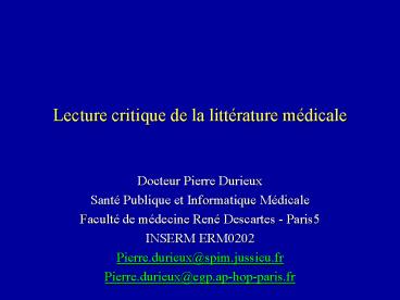 Lecture critique de la littrature mdicale