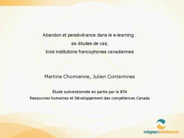 Abandon et persvrance dans le elearning: