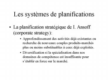 Les systmes de planifications