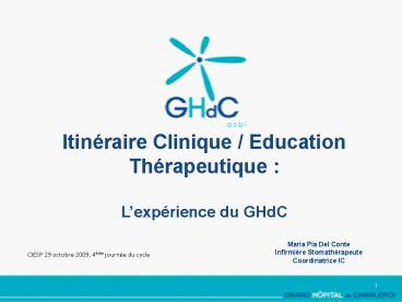 Itinraire Clinique Education Thrapeutique : Lexprience du GHdC