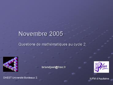 Novembre 2005 Questions de mathmatiques au cycle 2