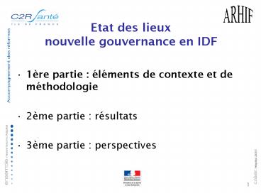Etat des lieux nouvelle gouvernance en IDF