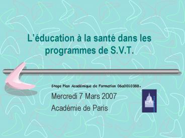 Lducation la sant dans les programmes de S'V'T'