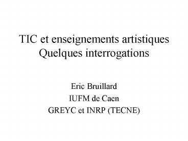 TIC et enseignements artistiques Quelques interrogations