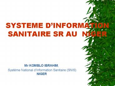 SYSTEME DINFORMATION SANITAIRE SR AU NIGER