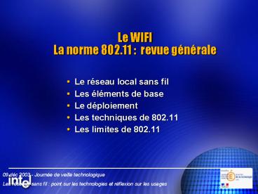 Le WIFI La norme 802.11 : revue g