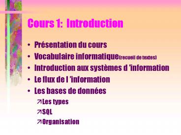 Cours 1: Introduction