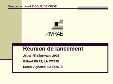 Groupe de travail RISQUE DE CRISE