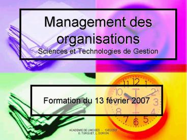 Management des organisations Sciences et Technologies de Gestion