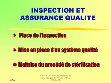 INSPECTION ET ASSURANCE QUALITE