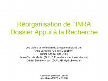 Rorganisation de lINRA Dossier Appui la Recherche
