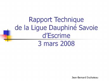 Rapport Technique de la Ligue Dauphin