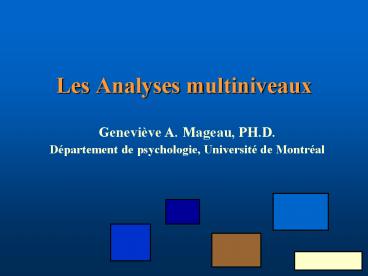 Les Analyses multiniveaux