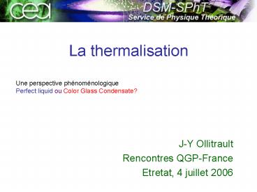 La thermalisation