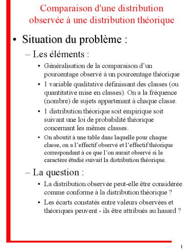 Comparaison d'une distribution observe une distribution thorique