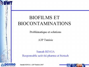 BIOFILMS ET BIOCONTAMINATIONS