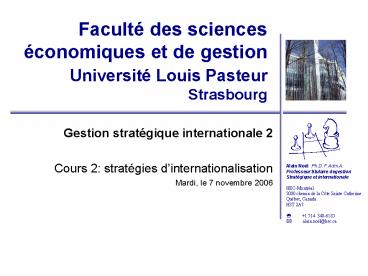 Facult des sciences conomiques et de gestion Universit Louis Pasteur Strasbourg