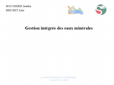 Gestion intgre des eaux minrales