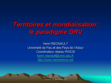 Territoires et mondialisation: le paradigme ORV