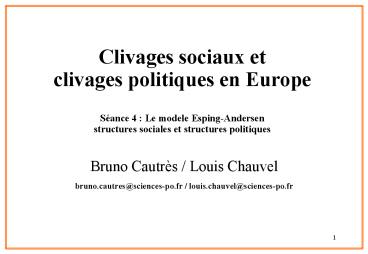 Clivages sociaux et clivages politiques en Europe S