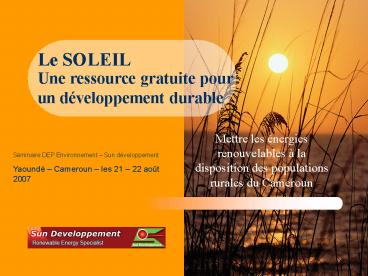Le SOLEIL Une ressource gratuite pour un d