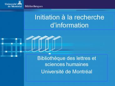 Initiation la recherche dinformation
