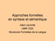 Approches formelles en syntaxe et s