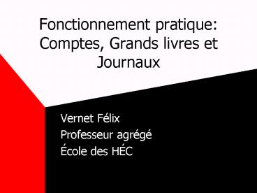 Fonctionnement pratique: Comptes, Grands livres et Journaux