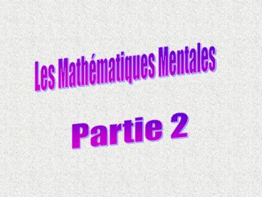 Les Mathmatiques Mentales
