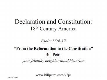 Declaration and Constitution:18th Century AmericaPsalm 33:612