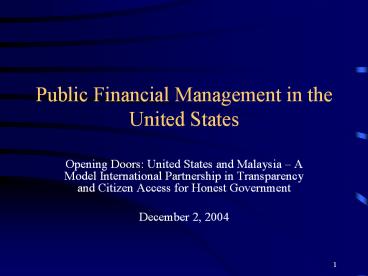 Public Financial Management in the United States