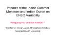 Impacts of the Indian Summer Monsoon and Indian Ocean on ENSO Variability PowerPoint PPT Presentation