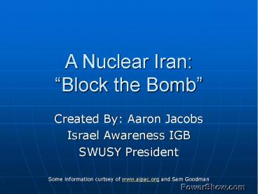 A Nuclear Iran: 