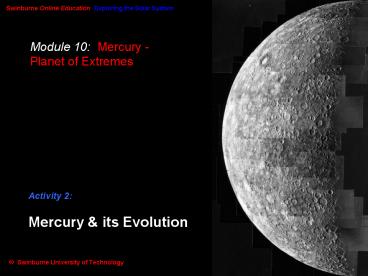 Module 10: Mercury Planet of Extremes