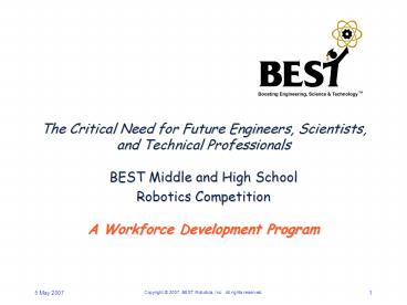 The Critical Need for Future Engineers, Scientists, and Technical Professionals