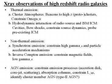 Xray observations of high redshift radio galaxies