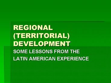REGIONAL TERRITORIAL DEVELOPMENT