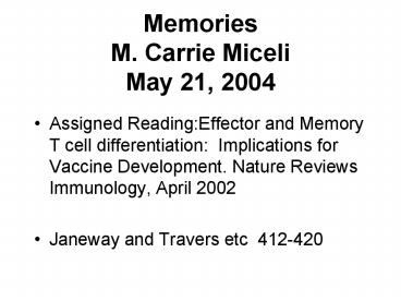 Memories M. Carrie Miceli May 21, 2004