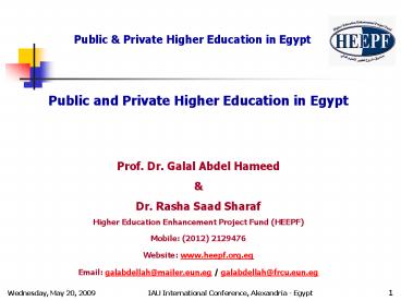 Public and Private Higher Education in Egypt