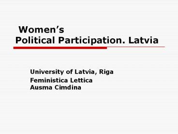 Womens Political Participation. Latvia