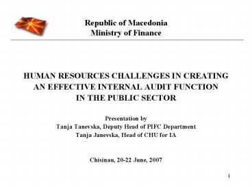 Republic of Macedonia Ministry of Finance