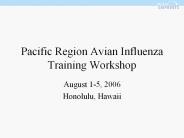 Pacific Region Avian Influenza Training Workshop