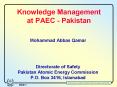 Knowledge Management at PAEC Pakistan PowerPoint PPT Presentation