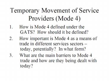 Temporary Movement of Service Providers Mode 4