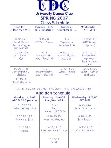 Audition Schedule